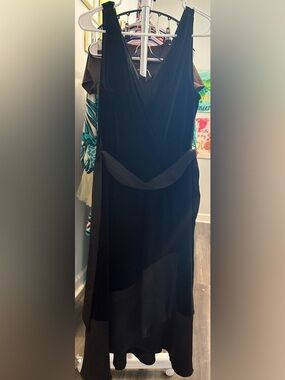 DKNY Black Velvet Maxi Dress with Waist Sash